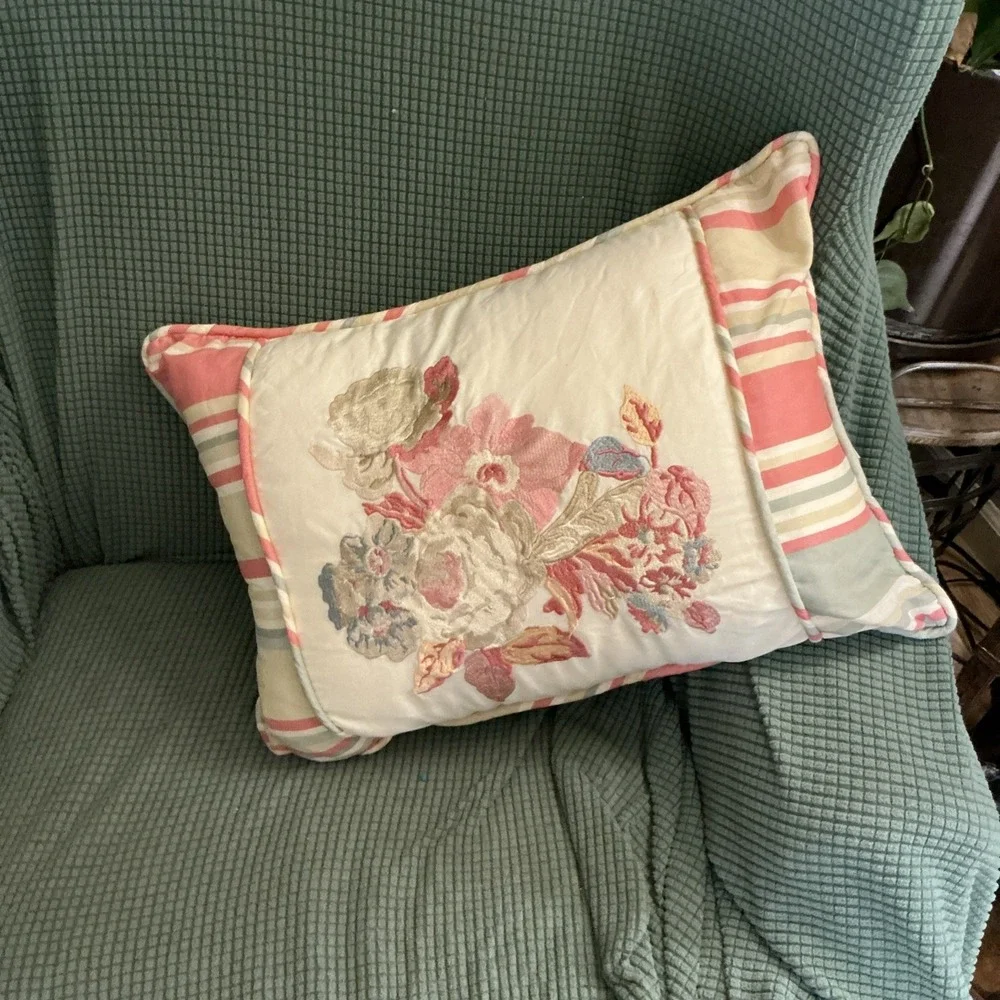 Waverly -‎ Pastel Elegant Embroidered Floral Accent Pillow 18x12x8